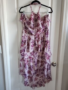 Express Pink and Purple Floral Midi Dress
